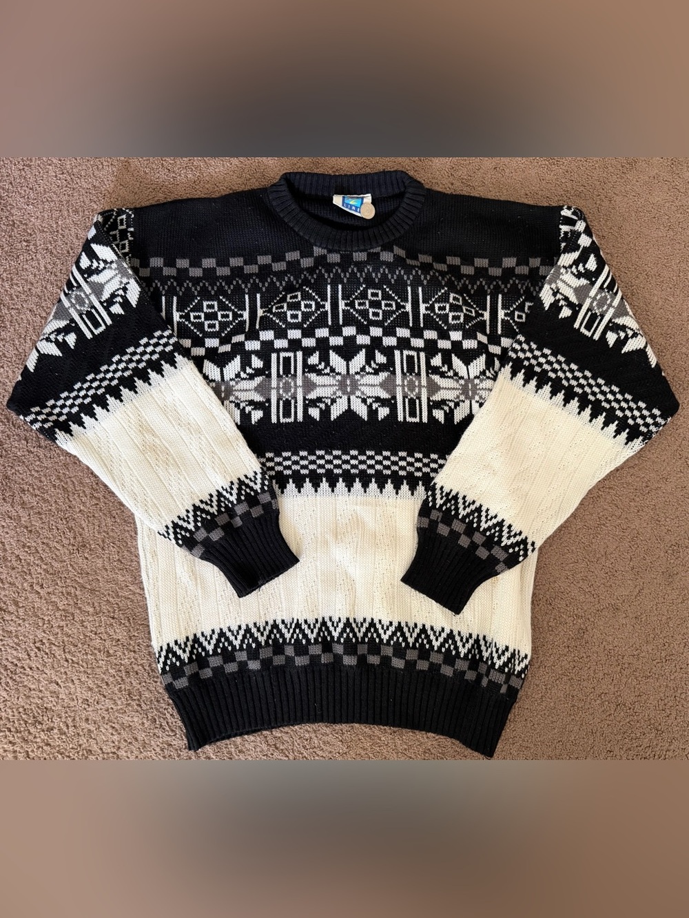 Vintage Black & White Fair Isle Crewneck Sweater